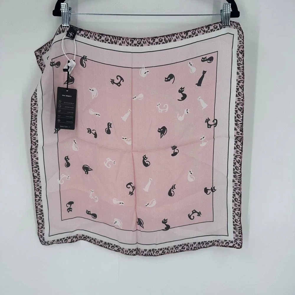 NWT Silk Silky Pink Cat Print Silk Scarf Neck Scarf Accessory Leopard print‎
